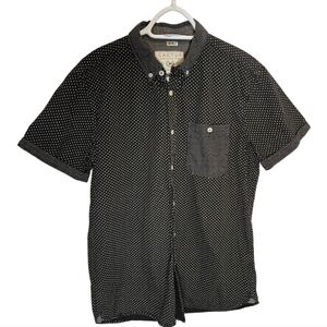 Cactus Handcrafted Button Down Shirt Mens Size L Cotton Short Sleeve Navy Blue‍‍